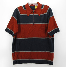 VGT JC Penney Polo Shirt Men Medium Red 70s Leisure Mod 1/4 Zip Dagger Collar picture