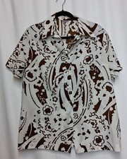Vintage 1970s Pykettes Mod Floral Short-Sleeve Camp Blouse picture