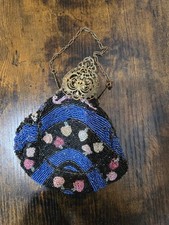 Antique 1920s Art Deco Micro Beaded Flapper Purse Brass Filigree Frame Bag picture