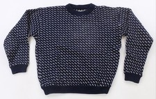 Rare Vintage LL BEAN Norwegian Birdseye Knit Wool Rayon Sweater 80s Navy Blue M picture