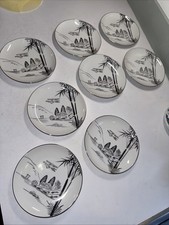 Hayasi Kutani China Desert Plates 6.5”Set of 8 Japan #570  Platinum White picture