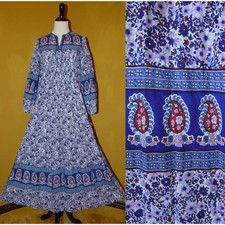 SPECTACULAR VINTAGE 70’s BLOCK PRINT INDIAN COTTON FESTIVAL BOHO MAXIDRESS picture