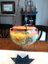 Vintage Roseville Pottery / Pink PEONY / HANGING BASKET PLANTER / 467-5 / 1942 picture