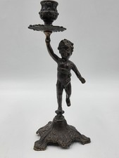Rare Antique Bronze Brass Putto Cherub Figural Candlestick Rococo 8.5