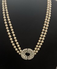 Elegant Eisenberg Ice Double Strand Luminous Faux Pearl Necklace w/Rhinestones picture