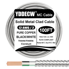 100FT 12/2 Metal Clad (MC) Cable with Ground, 12 Gauge Electric Wire with Alumin picture