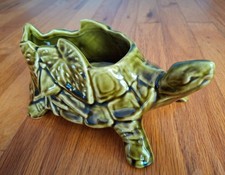 Vintage McCoy Pottery Turtle Planter Olive Green Ceramic USA 8