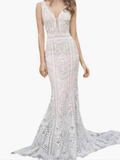Lillian West Ivory Lace V-Neck Mermaid/Trumpet Wedding Dress with train picture
