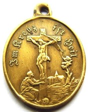 St. Mary Magdalene & Crucifixion of Christ Antique Holy Medal Religious Pendant picture