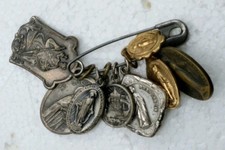 Vtg 8 Pc Christian Religious Medal Pendant Lot  Virgin Mary, Pope, Saints picture
