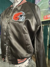 Vintage Cleveland Browns Satin Bomber Jacket Mens Small Brown Chalk Line 90s picture