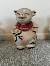 Vintage 1940’s Shawnee Porcelain Cookie Jar Smiley Pig with Red Tulips Rare VGC picture
