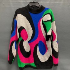VTG Rafaella Geometric Abstract Metallic Color Block Sweater Medium picture