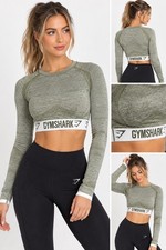Gymshark Women’s Size S Olive Green Seamless Long Sleeve Crop Top Workout Gym picture