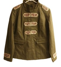 Chico's Womens Size 4-6 (0) Band Military Jacket Green Embellished Beaded NEW picture