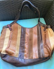 Vtg Lucky Brand Striped Patchwork Leather Hobo Bag Tooled Western Boho Y2K picture