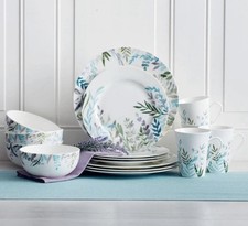NIB Mikasa Monet Jardin Dinner Set of 16 Plates Mugs Bowls Bone China Aqua Gray picture