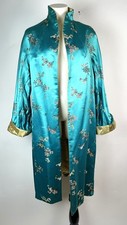 Vintage Mid Century Jacquard Satin Reversible Blue Gold Kimono Robe XL UNISEX picture