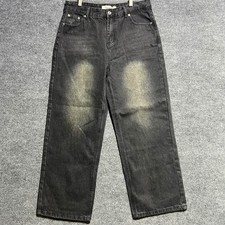 RealTakai Wide Leg Jeans Mens XL Black Sand Washed Streetwear Baggy Denim Pants picture