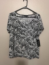 Notations Women’s Short Sleeve Top Black And White Print NWT Size XL Stretch picture