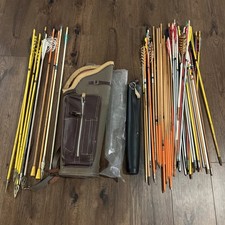 Vintage Arrow Lot Of 49 Arrows With 2 Leather Quivers picture