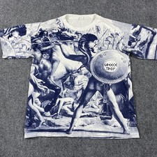 Vintage Greece Troy Shirt Medium All Over Print Soldier Army War Art 90s picture