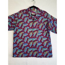 Patagonia VTG Pataloha A/C Cotton Red Salmon Fish Art Print Camp SS Shirt Medium picture