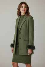 Vintage Cache Two-Piece Dress & Blazer Set Womens 6 Green Faux Fur Cuffs Formal picture