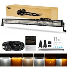 AUXBEAM 42 INCH CURVED OFF ROAD LED LIGHT BAR WHITE&AMBER 6 MODES DRIVING LIGHTS picture