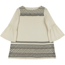 J Jill Shirt Women XS Cream Black Embroidered Bell Sleeve Pleated Tunic Top Boho picture