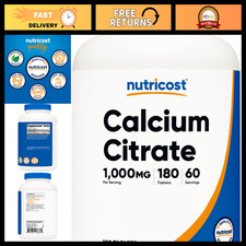 Calcium Citrate 1000mg - 180 Tablets, Gluten-Free, Supports Bone Health & Streng picture