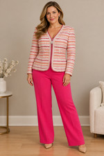 ST.JOHN Pink/stripe Metallic Shimmer Sequins Jacket . Top - sz.14, pans - sz.12 picture