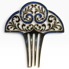 Antique Edwardian Celluloid Hair Comb Blue Rhinestones Two Tone c1900 6” picture