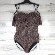 NWT $148 SEAFOLLY US SIZE 10 C/D CUP SAFARI SPOT RUFFLE BANDEAU ONE PIECE BLACK. picture