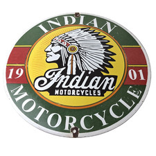 Vintage Indian Motorcycle Sign - Porcelain Gas Station Advertising Dealer Sign picture