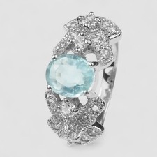 Glamorous Sea Blue Aquamarine 1.14Ct 925 Sterling Silver Handmade Rings Size 7.5 picture