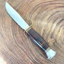 Vintage JA Hellberg Eskilstuna Sweden Fixed Blade Knife Stacked Leather Handle picture