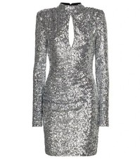 REBECCA VALLANCE $634 Silver Sequin Gatsby Lined Shirred Mini Dress Size US 6 picture