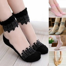 Women Cute Ultrathin Transparent Beautiful Crystal Silk Lace Elastic Short Socks picture