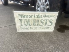Mirror Lake House Tourist Rooms. Vintage Hand Painted Wooden sign. Great Look picture