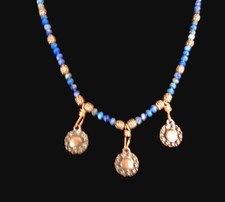 Artisan crafted, beautiful, vibrant, hand knotted 18” strand of faceted lapis la picture