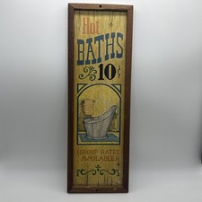 Vintage 1973 Wallace Berrie Hot Baths 10 Cent Wood Wall Plaque Sign 70s picture