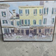 Large Italian Cafe Street Scene Framed Canvas Wall Art 42x31 European Decor picture
