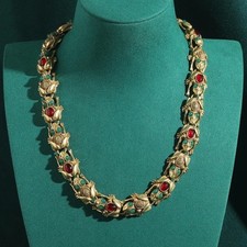 Vintage Crystal Toad Necklace Gold Color Colorful Glass Natural Choker Chain  picture