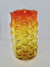Vintage MCM Blenko Glass 6046 Ripped Top Vineyard Vase In Tangerine picture