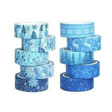 Winter Washi Tape Set 10 Rolls - Blue White Snowflake Flower Tree Decorative picture