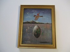 RICARDO MAYA AUTHENTIC ORIGINAL PAINTING SURREALISM BIRD LANDSCAPE DALI STYLE picture