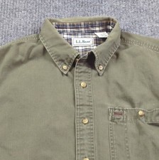 Vintage LL Bean Shirt Mens LT Green Twill Mid Weight Long Sleeve Button picture