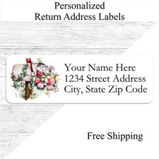 60 Floral Mailbox Personalized Return Address Labels Custom Printed 3/4 x 2 1/4 picture