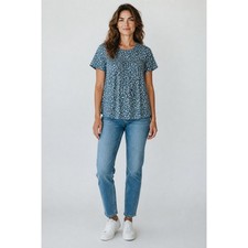 Bloomchic Womens Floral Smocked Blouse Teal Blue Short Sleeve Plus Size 14-16 picture